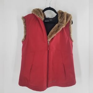 Marmot vest Size L  with fur lining dark red